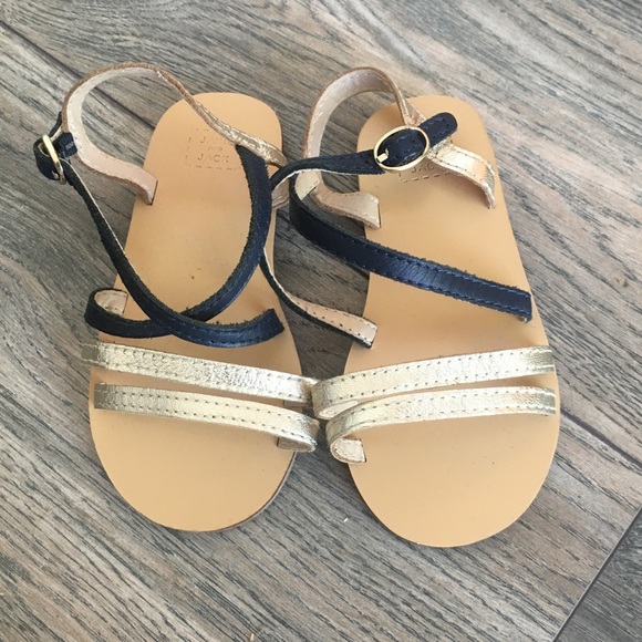 Janie and Jack leather navy gold strap sandals 6 - Picture 1 of 3